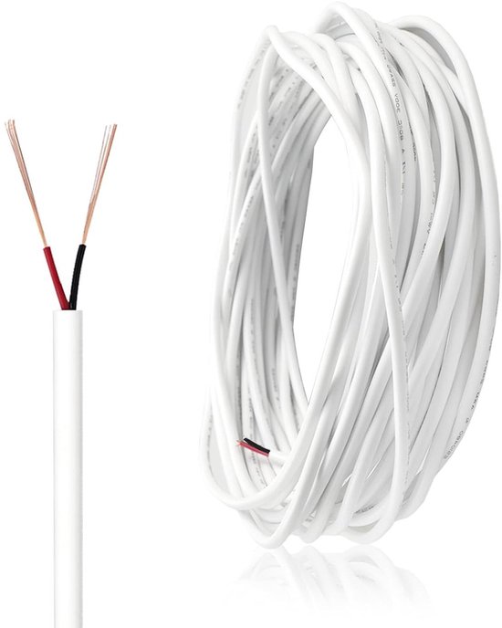 Nordivar - Flexibele witte elektrische draad 10m - 2-aderig 22AWG - 3.5mm Twin Cable - Geschikt voor low power huishoudelijke apparaten.