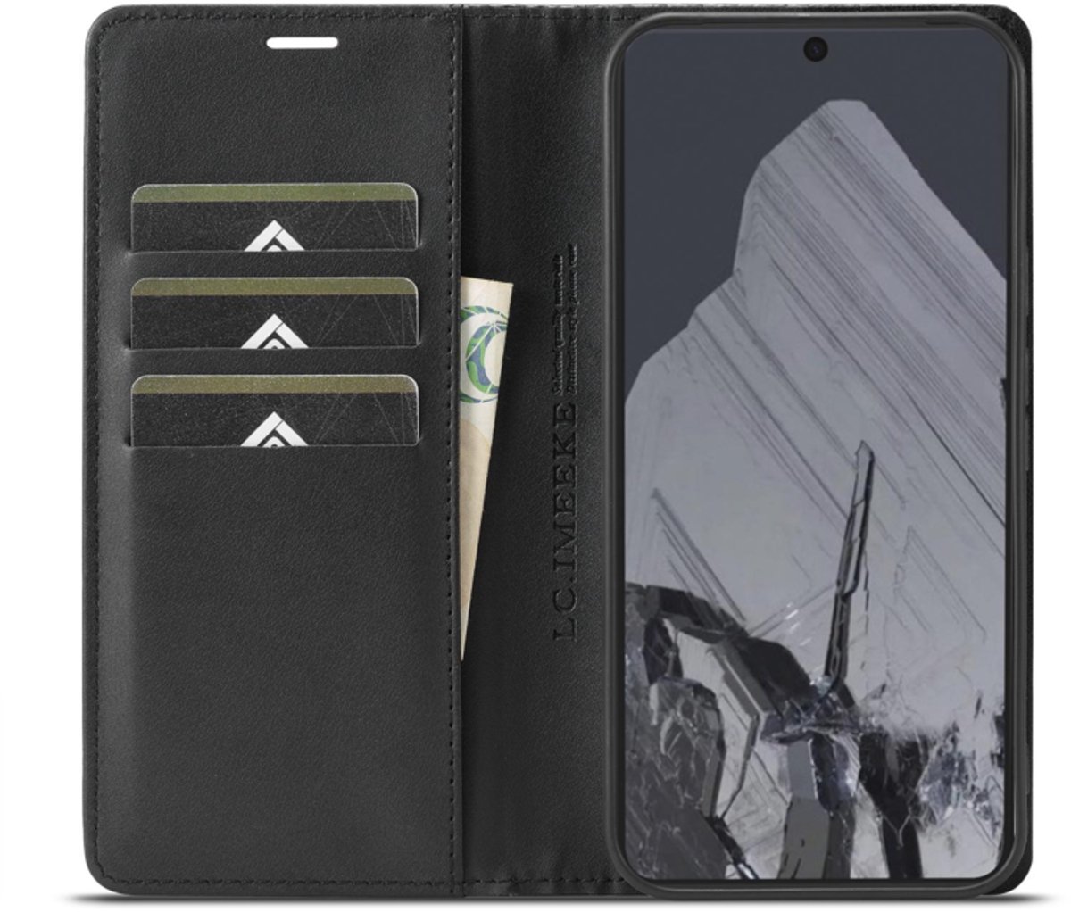 Luxe BookCover Hoes Etui geschikt voor Google Pixel 10 - 10 PRO - Zwart-Rood-Carbon V1*