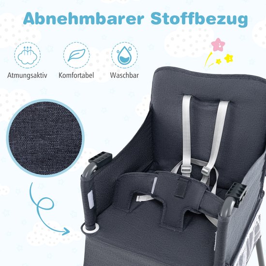 COSTWAY Kinderstoel voor baby's, inklapbaar, kinderstoel met verstelbaar dienblad, opbergtas en veiligheidsgordel, babystoel met draagtas, babystoel voor baby's van 6-36 maanden van Merkloos — afbeelding 5