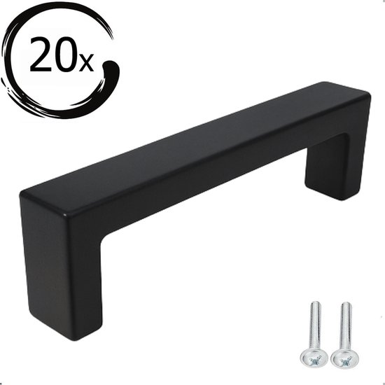 Poignée noire courbée avec inscription '20x' et deux vis.