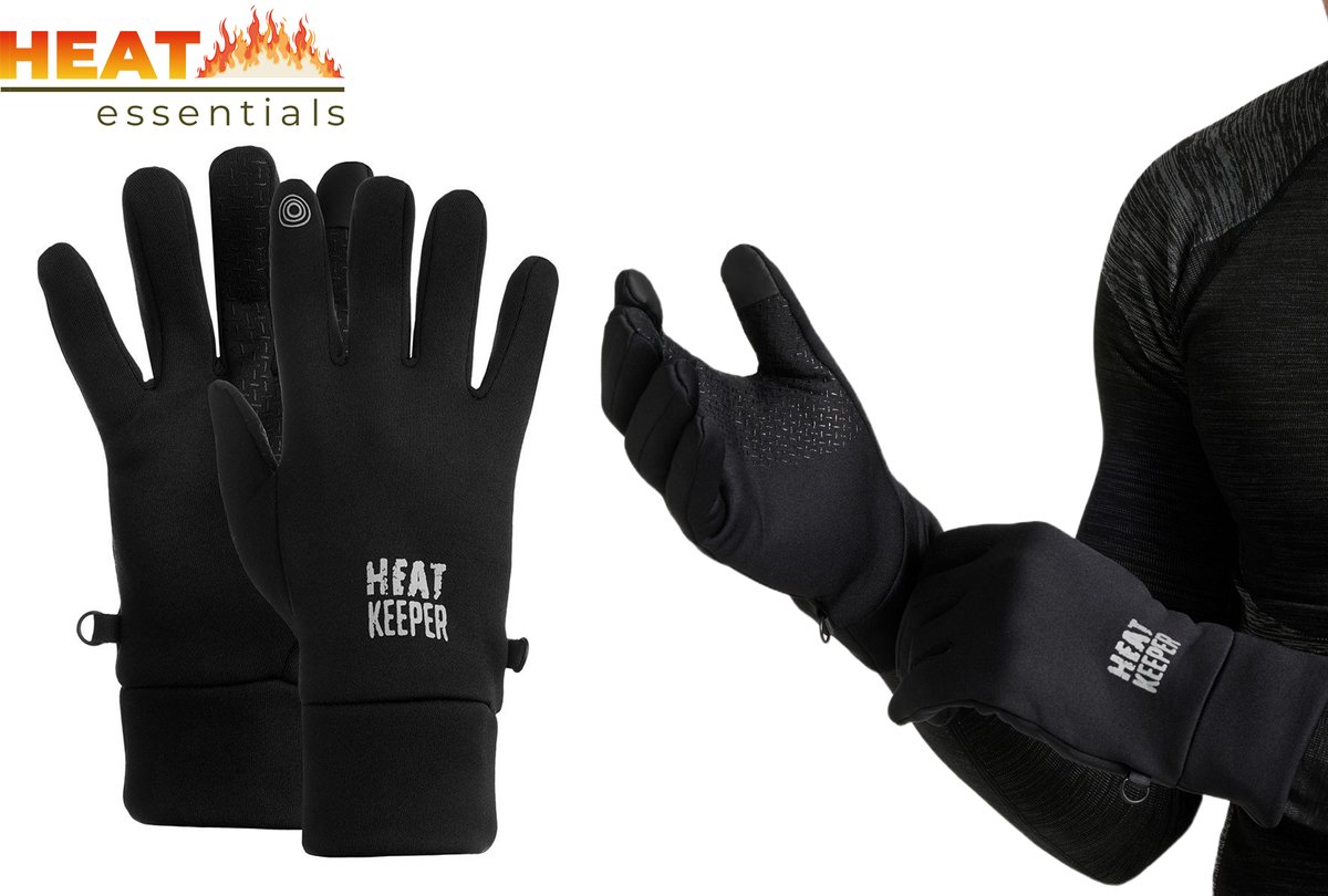 Heat Essentials - Handschoenen Heren - Unisex - Zwart - XXL - Softshell - Waterafstotend - Winddichte Handschoenen - Touchscreen Handschoenen - Handschoenen Dames - Thermo Handschoenen - Fietshandschoenen - Softshell Anti Slip - Sport Handschoenen