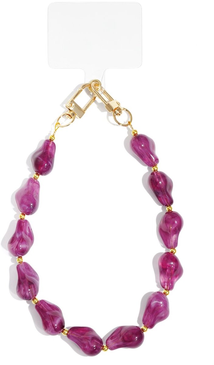 Yehwang - Telefoonkoord - Fuchsia - Roze - Paars - Mobiel Koord - Stenen- Phone Cord Stones - Acryl - Roestvrij Staal