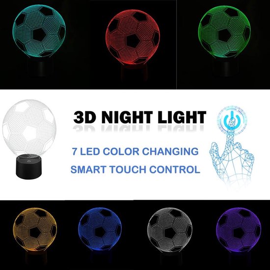 1 stuk voetbal 3D optische illusie nachtlampje - veelkleurig ontwerp - tafellamp voor thuisdecoratie - kindervakantie cadeaulamp - 170 * 4 * 215 mm - geschikt voor thuisdecoratie en vakantiecadeaus - veelkleurig — afbeelding 4