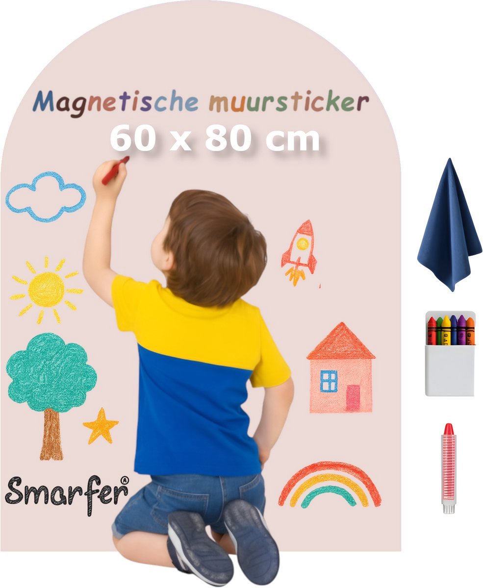 Smarfer - Magnetische muursticker - krijtbord - 60 x 80 cm - Zacht roze - muurboog - magneet sticker - magneetbord