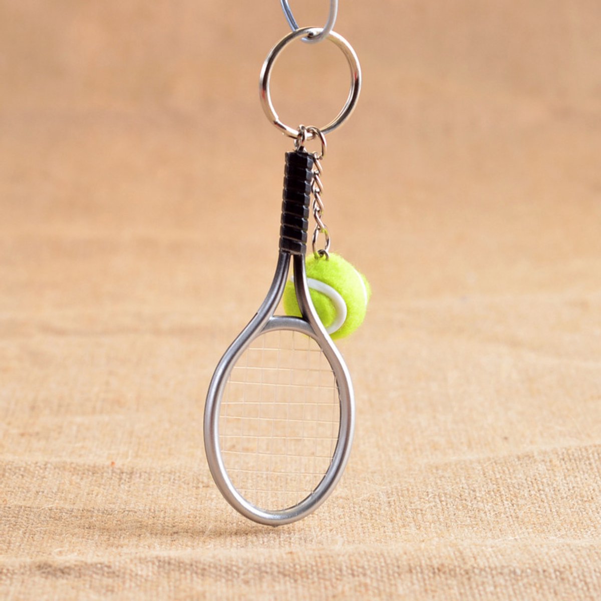 Tennis Sleutelhanger - Auto / Fiets Sleutelhanger - Tennisracket Zilver