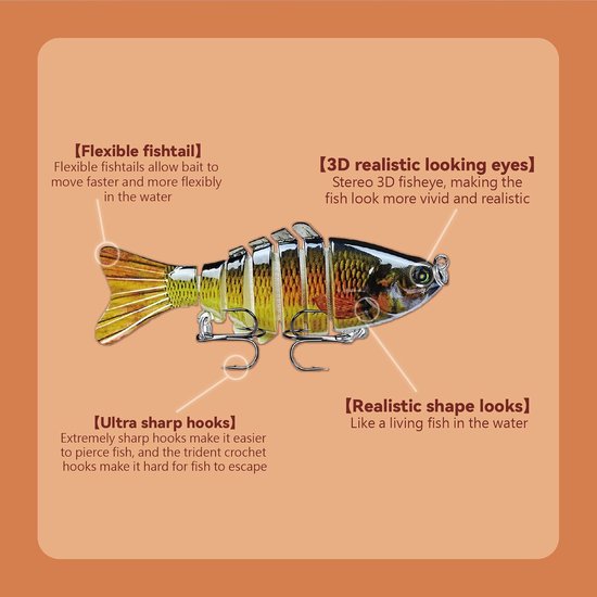 3 stuks Kunst Aas Set - Visaas - crankbait - pluggen met haak - Kunstaas - Rubberen vis - voor langzaam zinkend, glijdend en zwemmend, realistisch kunstaas, geschikt voor zout- en zoetwaterforel, zeebaars, snoek, snoekbaars, blauwe baars en zalm van Merkloos — afbeelding 3