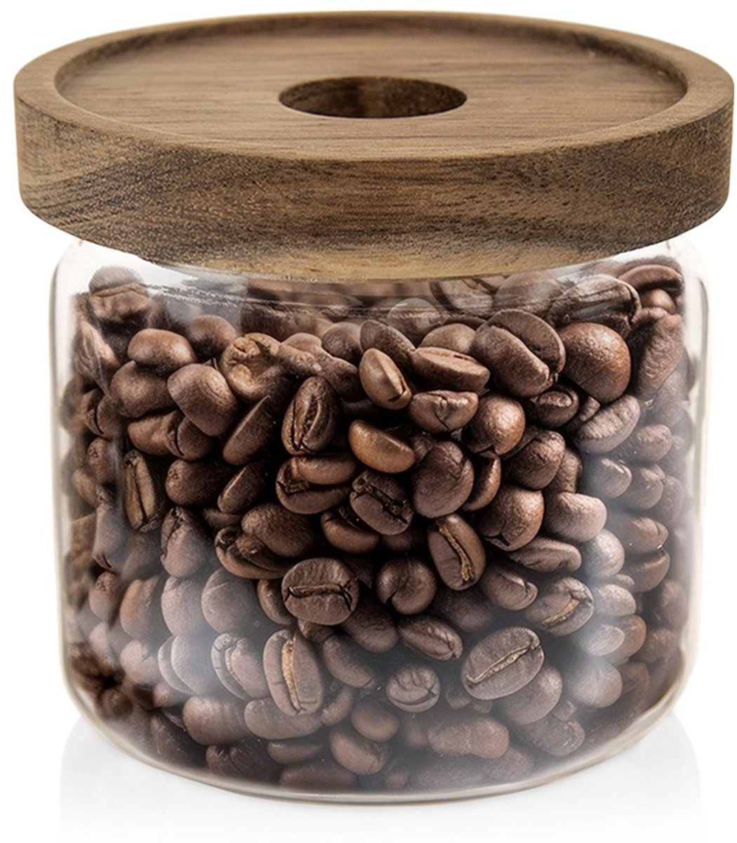 Orion - Glazen Bewaardoos - 500ml - Siliconen Uschaltung - Acacia Deksel