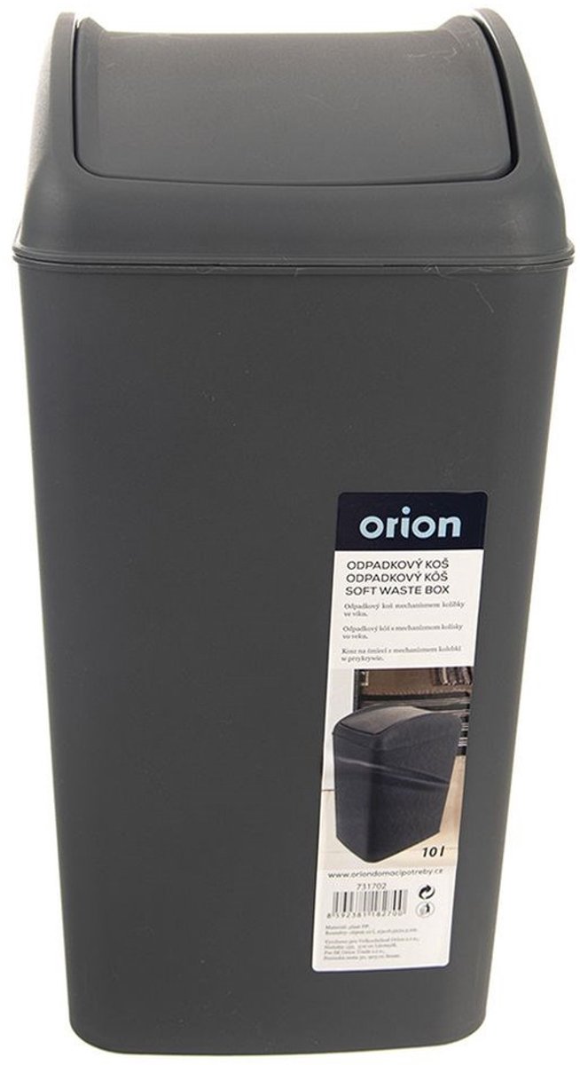 Orion - Kunststof Prullenbak - 10 l - Grijs - Uitscheidbare Deksel