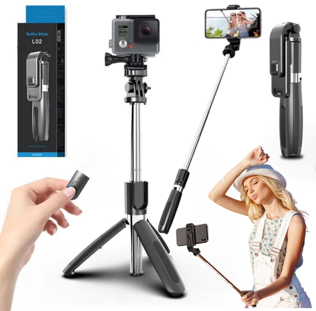 Zelfiestick Bluetooth 3-in-1 - 1m Lengte - Draagbaar - Met Afstandsbediening