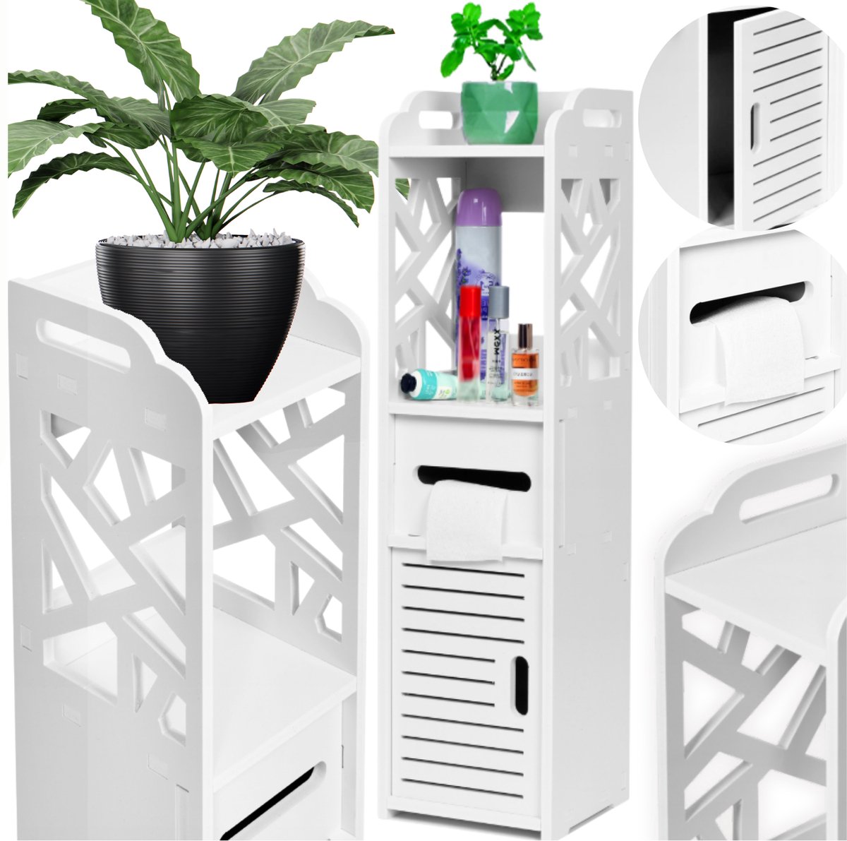 More&Deco - Badkamer Kolomkast - Wit - Papierhouder - Azuurdesign