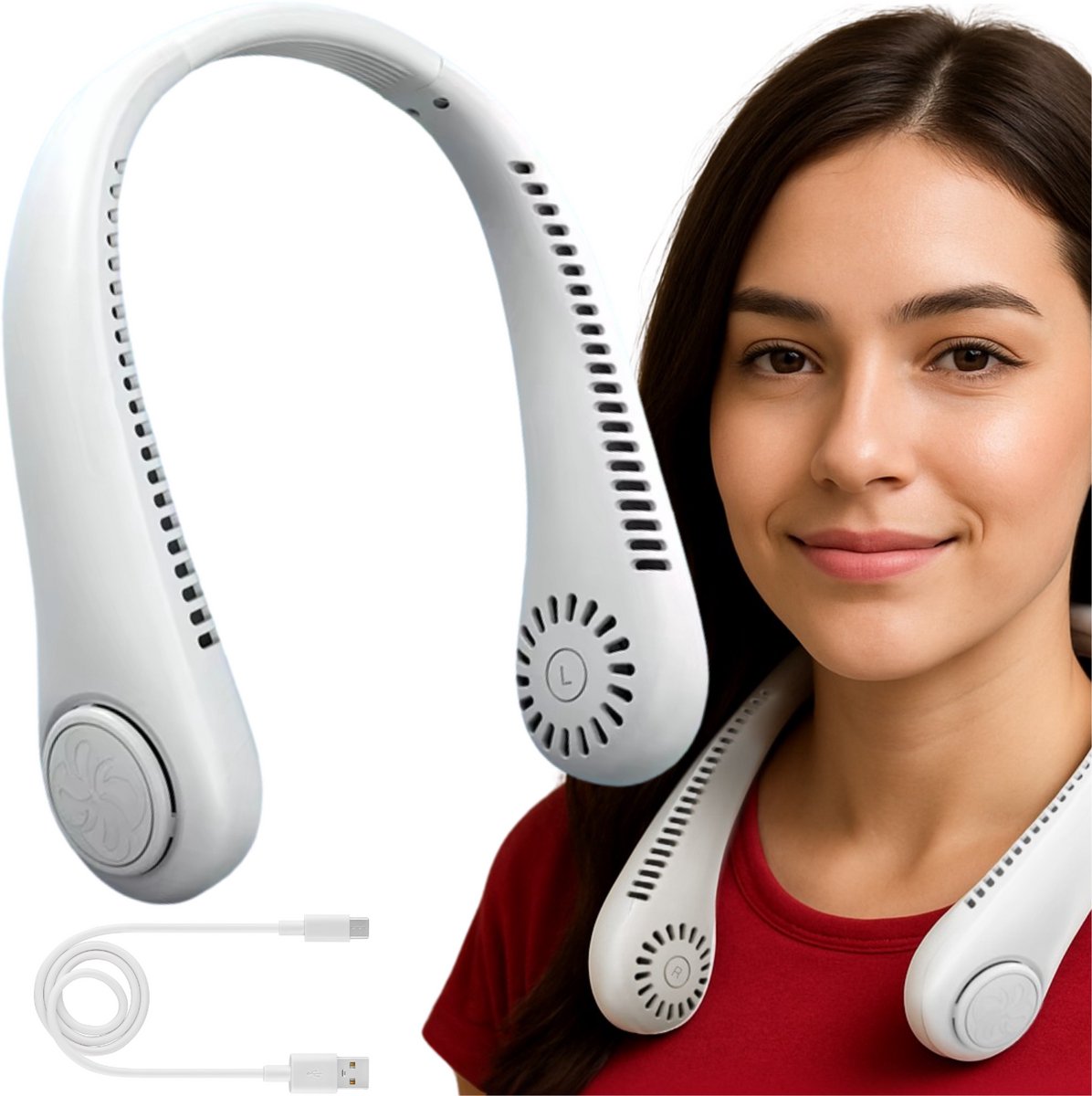 SANDOS - Mini Ventilator - Draagbaar - Wit - USB-C Oplaadbaar