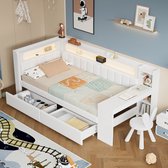 YuQozii 90x200 L-vormig houten platform bed met bureau en