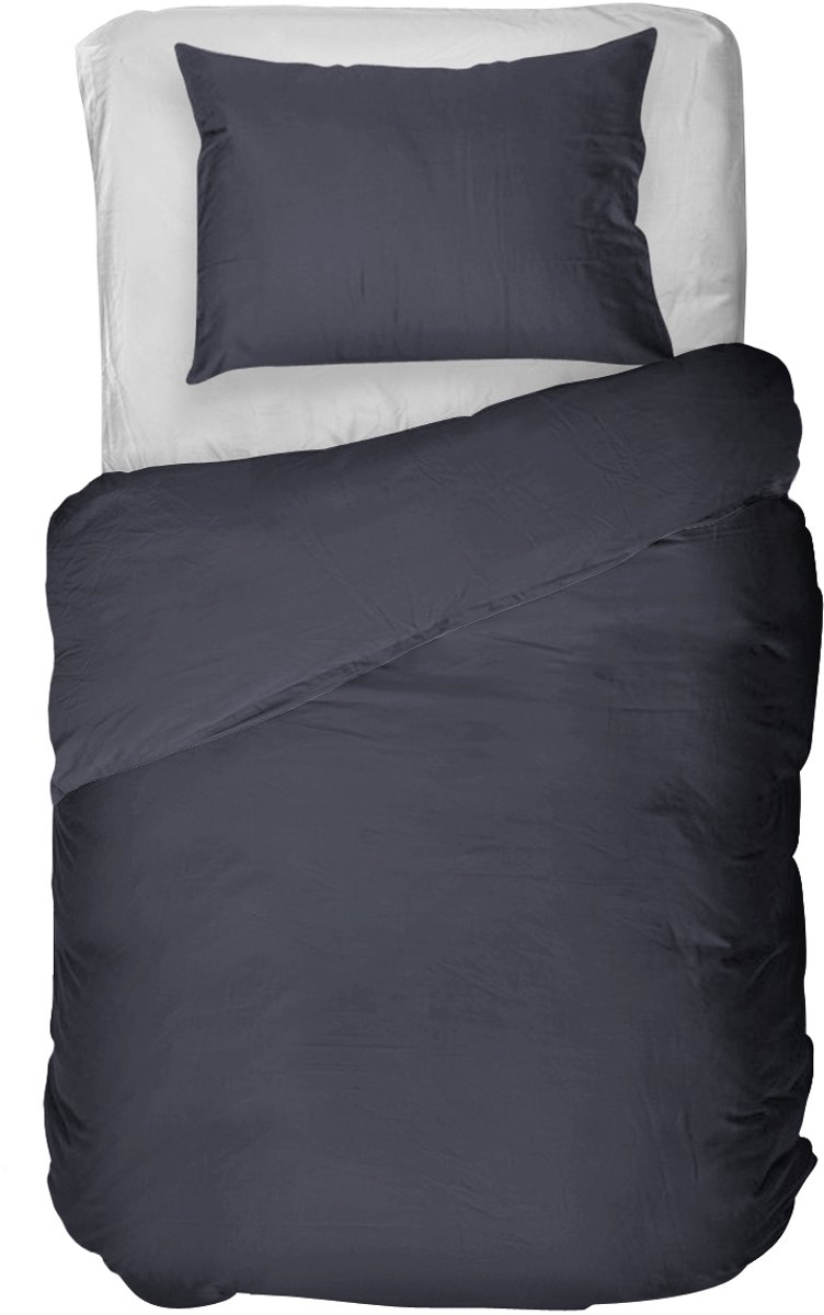 kayori Senju Dekbedovertrek Katoensatijn - 140x200-220 + 1 sloop - Eenpersoons - 300TC Premium Hotelkwaliteit - Navy