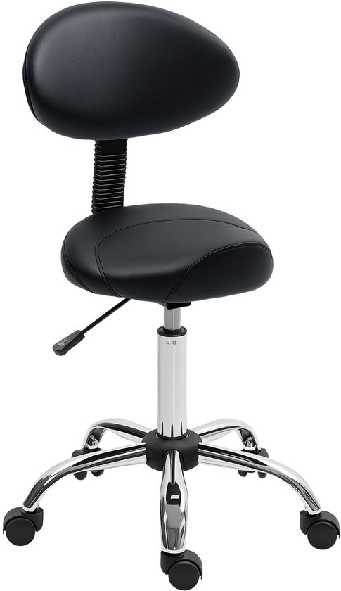 HOMCOM Salonkruk, ergonomisch, verstelbaar, 360° draaibaar, 5 wielen, kunstlederen bekleding