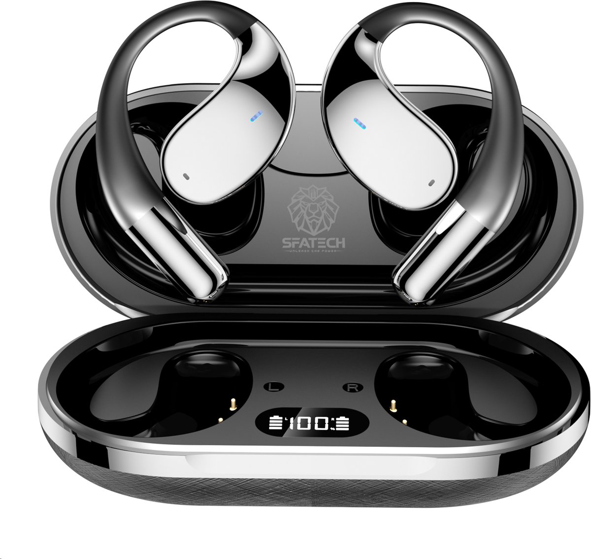 SFATECH Q39 – Open-Ear Sport Hoofdtelefoon – Open-Ear Sport Oortjes – Sport Oordopjes – Sport Hoofdtelefoon – Bluetooth Koptelefoon – Bluetooth 5.4 – AI Bass – ENC Noise Cancelling – IP54 – True Wireless – Zwart