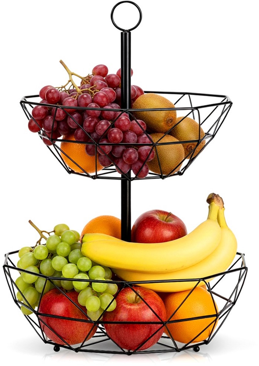 Fruitschaal Etagere Metaal Zwart 2-Niveaus - Fruitmand