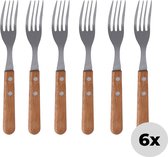 Ensemble de 6 fourchettes à steak Lomera - Acier inoxydable - Manche en bois - Cm - Perfect pour le barbecue - Gourmet - Fourchettes de table - Fourchettes pour barbecue - Set de 6 - Couverts de cuisine - Poignées marron - Fourchettes à steak