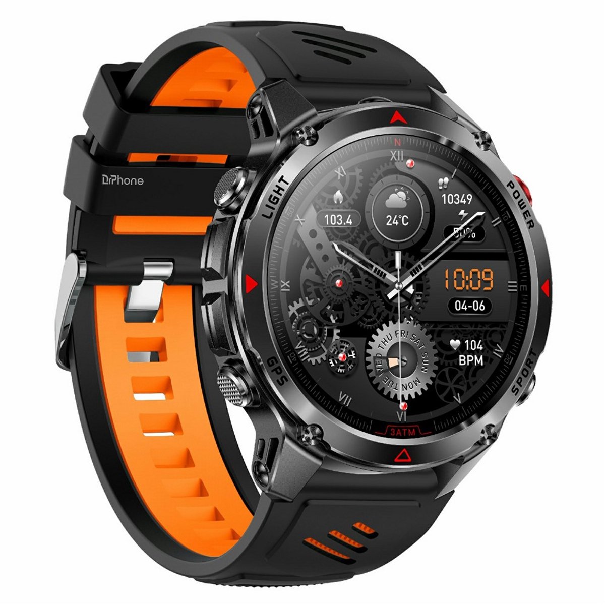 DrPhone ChronaX Titan GPS Smartwatch – Bluetooth Bellen – Waterdicht – Hartslag/Slaap/Bloedzuurstof metingen – 1.46' HD – Heren Dames - Led licht - Nederlands App + Horloge taal - Zwart