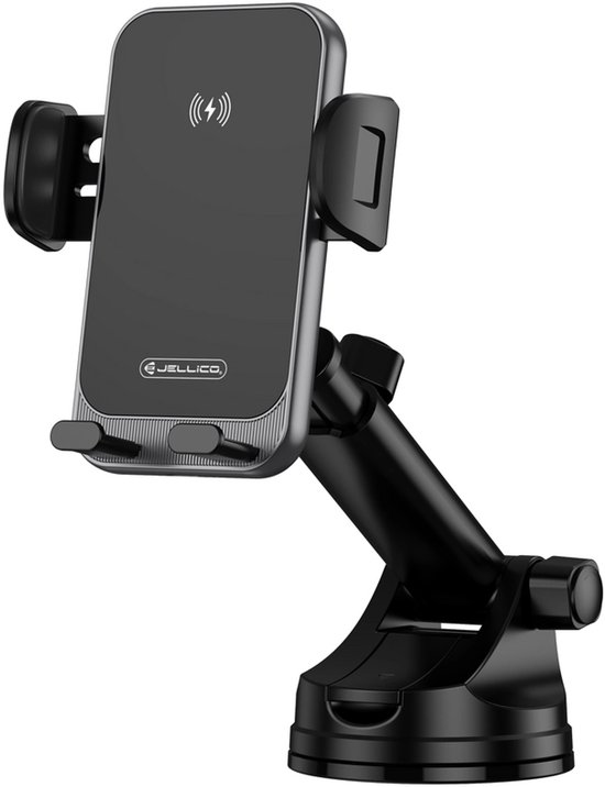 JELLICO Draadloze Auto Telefoonhouder W20 – 15W MagSafe Draadloos Opladen – Automatisch Klemmechanisme – 360° Draaibaar – Autohouder met Zuignap & Ventilatierooster – Wireless Car Holder