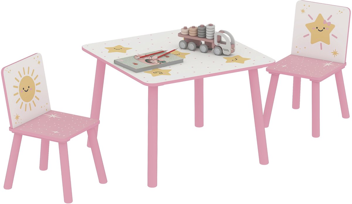 AIYAPLAY - Kindertafel en stoelenset - MDF - 60x60x44cm - Roze