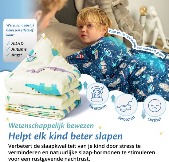 Ella Verzwaringsdeken Kind 2,4kg - OEKO-TEX Katoen Zwaartedeken 90 x 120cm - Weighted Blanket - Verzwaarde Deken Dino