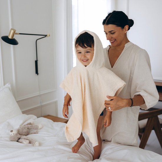 Poncho Funnies Sandstone beige S - badponcho - Zachte Badponcho - Omslagdoek voor Kinderen - 100% Katoenen Badstof - Absorberend, Comfortabel en Makkelijk Wasbaar - Perfect na het Zwemmen of Badderen van Merkloos — afbeelding 2