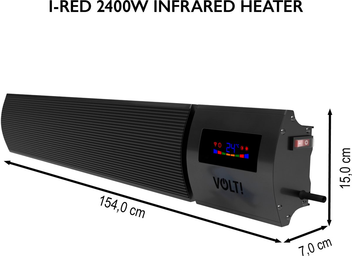 VOLT I-Red Terrasverwarmer - 2400W - Infrarood Heater - Terrasheater - Wifi - Ecostand - IP44 - 156CM - Zwart – foto 3