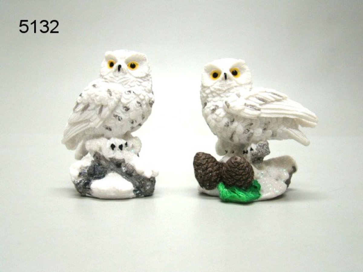 Geharo Beeldje sneeuwuil - 7,5 cm - polystone - assorti