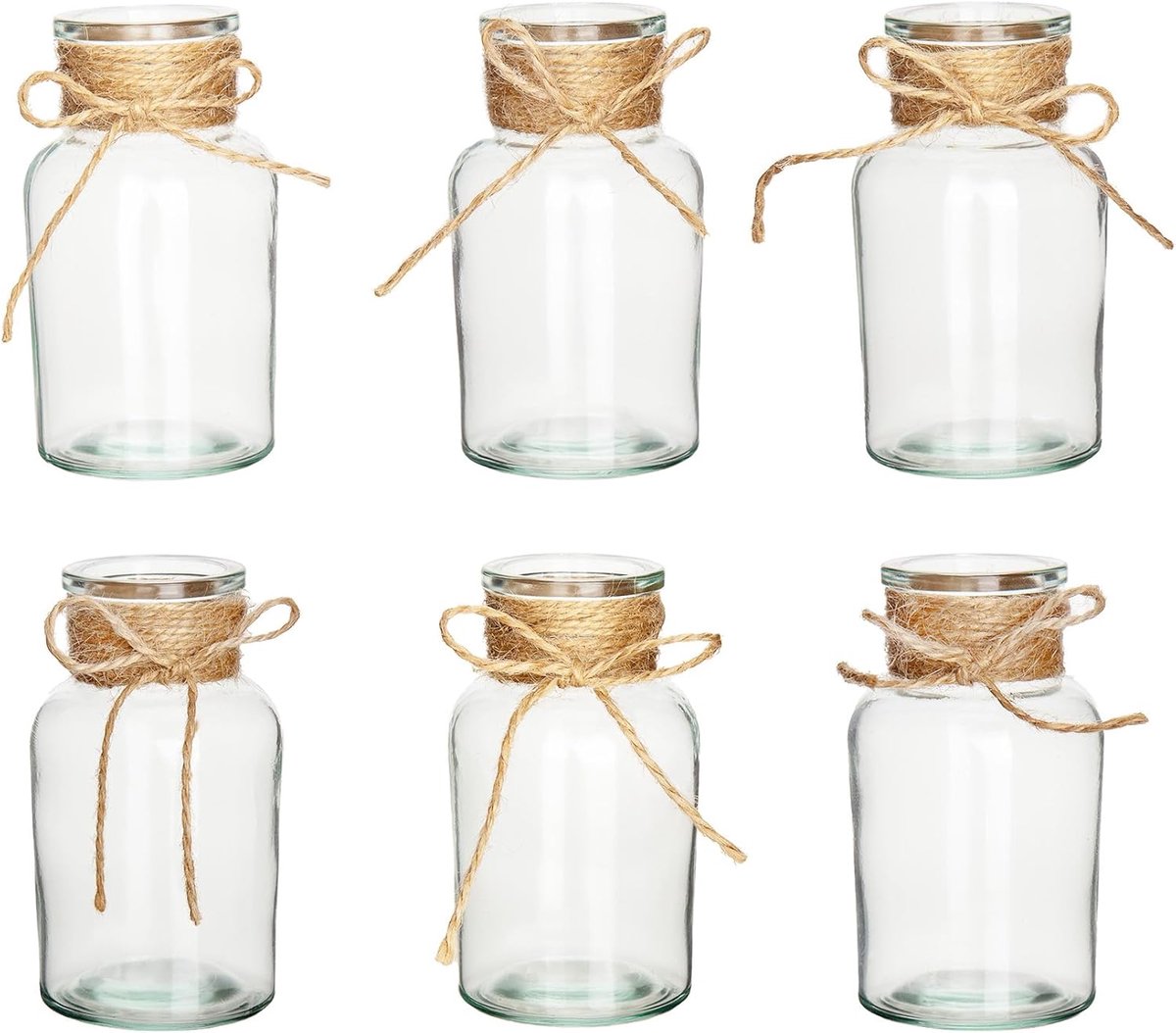 Famanu – Kleine doorzichtige glazen vazen voor bloemen, 6 stuks tafelvazen, mini-flessen, decoratieve knopvaasset voor tafelstukken, bruiloft, huis, tafeldecoratie (rond-A)