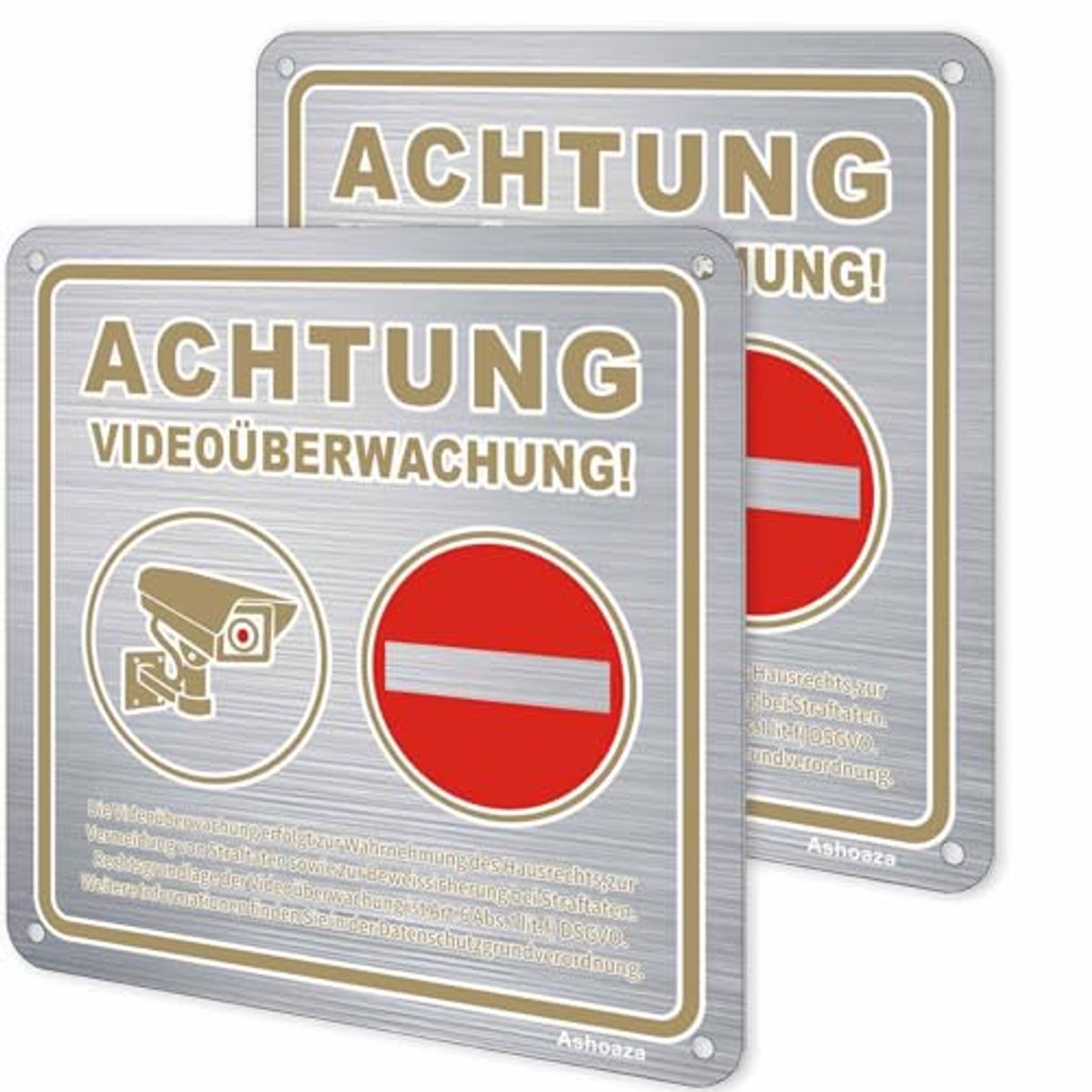 Videobewakingsschilderen voor Privé Grondstuk - 4 Stuks 15x15cm Aluminium met DSGVO Aanwijzing