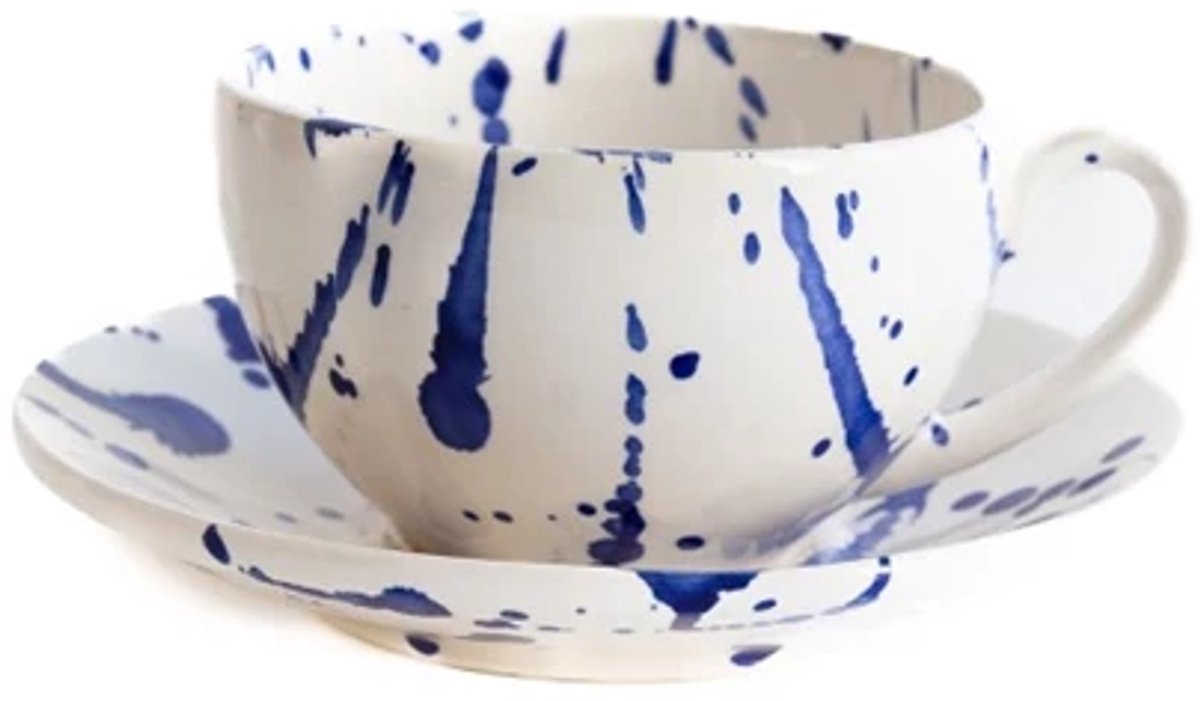 Val Pottery Foolish Cosy cappuccino kop en schotel blauwe spot
