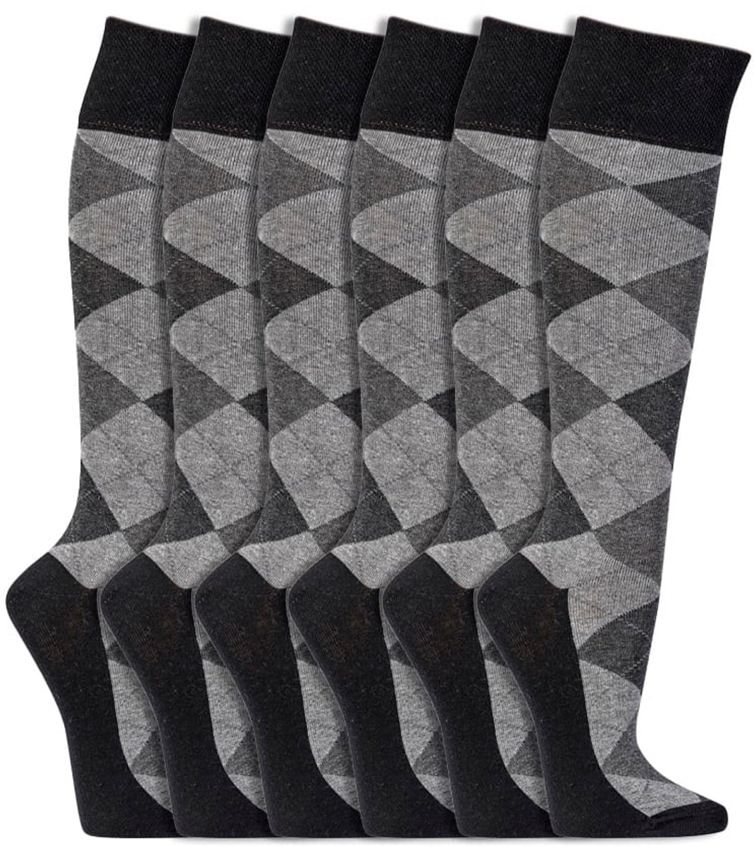 Geruite kniekousen | Heren kniekousen | Merk: Socks4Fun | Maat: 35 t/m 46 | Kleur: Grijs | 6 Paar