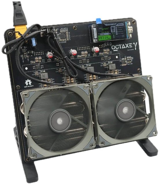 NerdOctaxe - Inclusief Stand & EU Stekker - 9,6TH/s Bitcoin Miner - Solo miner - Zwart