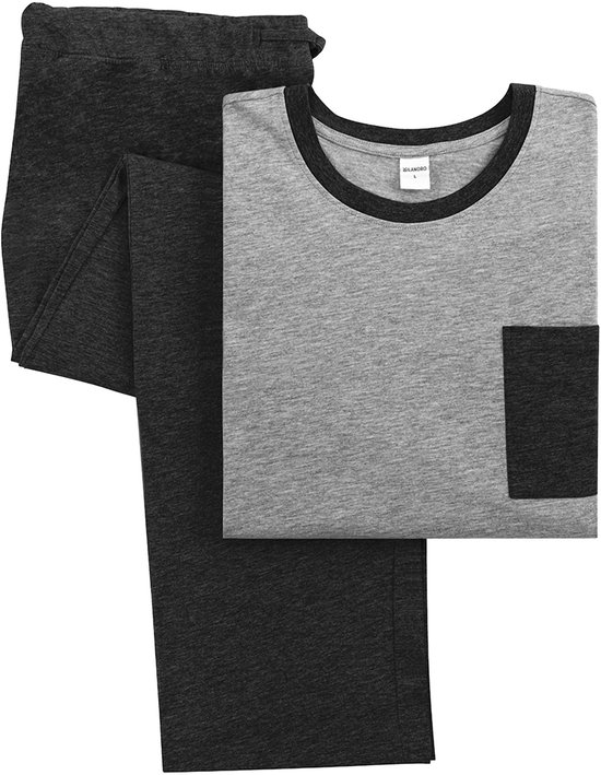 Milanoro - Pyjama en coton pour homme - Zwart/gris - L