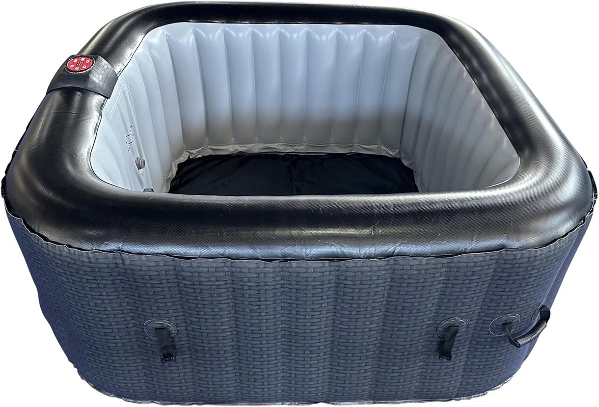 Luxe Opblaasbare Jacuzzi Square Spa 6 Personen – 185x185x65 cm – 130 Massagejets – Inclusief Filter, Bodemat & Thermozeil – Opblaasbare Hottub Binnen & Buiten