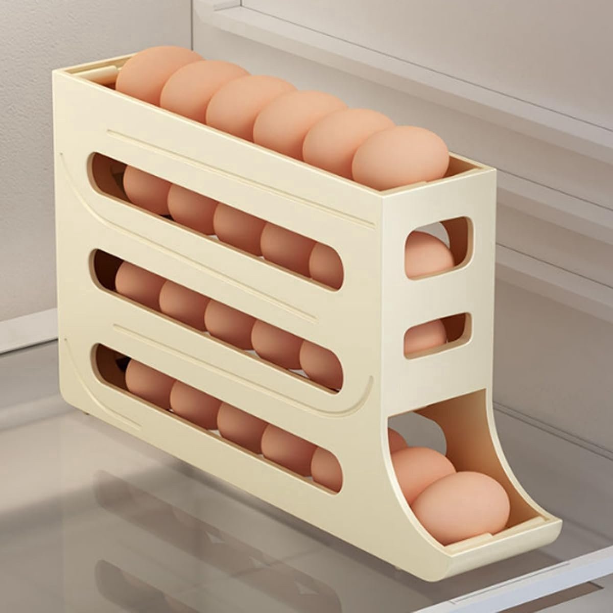 Eierdispenser Koelkast Organizer - 4 Laags Ei Opbergdoos - Automatisch Rollend Eierrek - Voor 28 Eieren - Compacte Koelkast Opberger