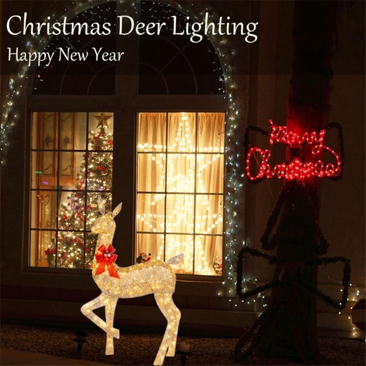 Kersthert Licht - LED Buitenverlichting Hert Figuur - Helverlicht Acrylaten Decoratie - Voor Tuin, Gazon en Sfeerverlichting - Feestelijke Buiten Decoratie - Voor Huiseigenaren en Tuinliefhebbers - Kerstversiering- 3 Stuk – foto 4