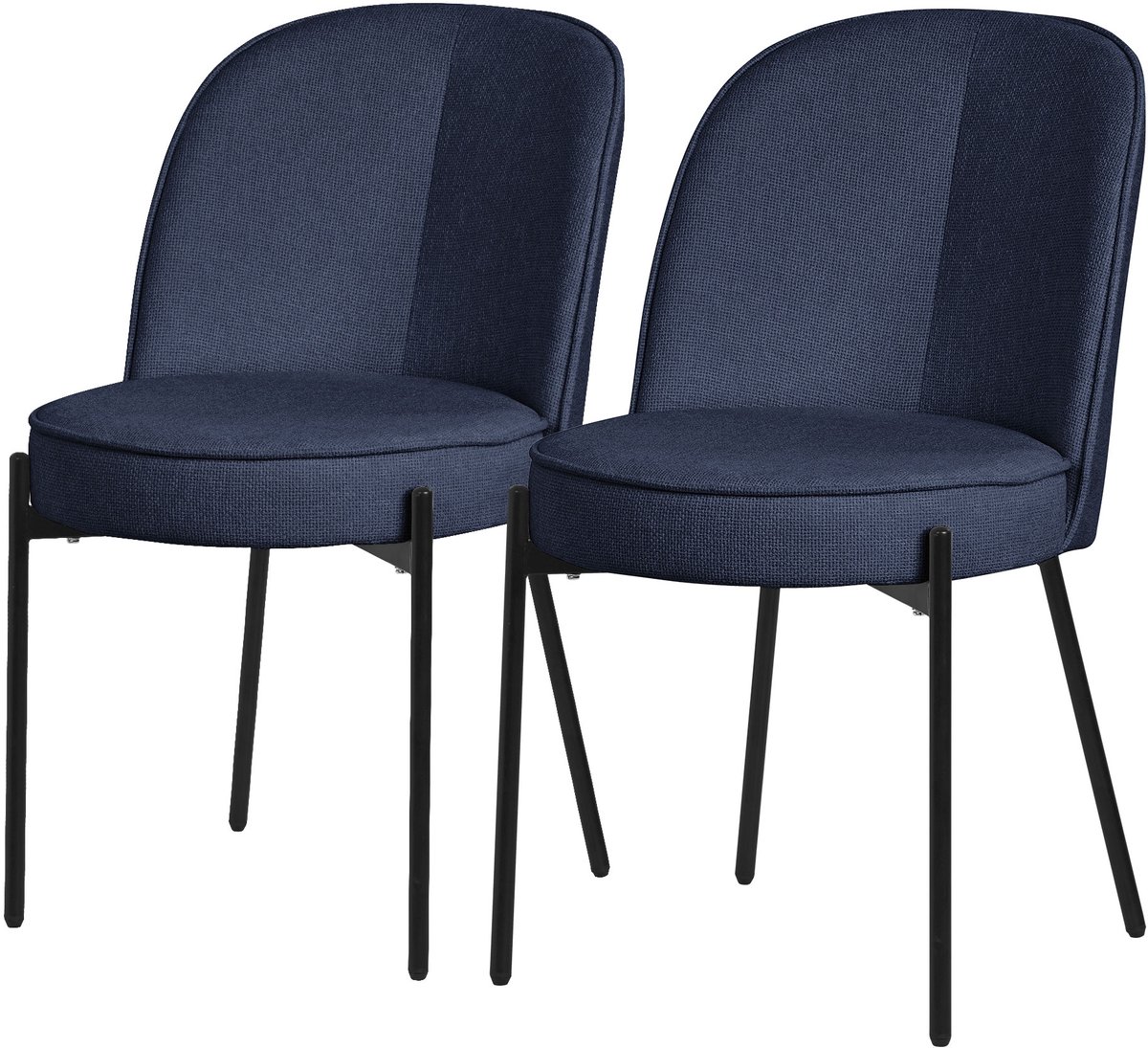 Eetkamerstoelen set van 2 donkerblauw met rugleuning, gestoffeerde stoelen voor eetkamer & keuken ML-Design