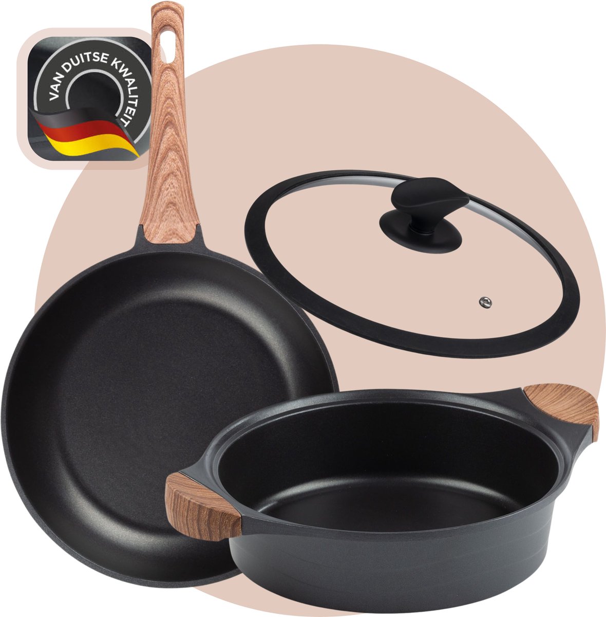 Rosmarino Pannenset inductie - Koekenpan 28 cm - Cooltouch handgreep - Zwart