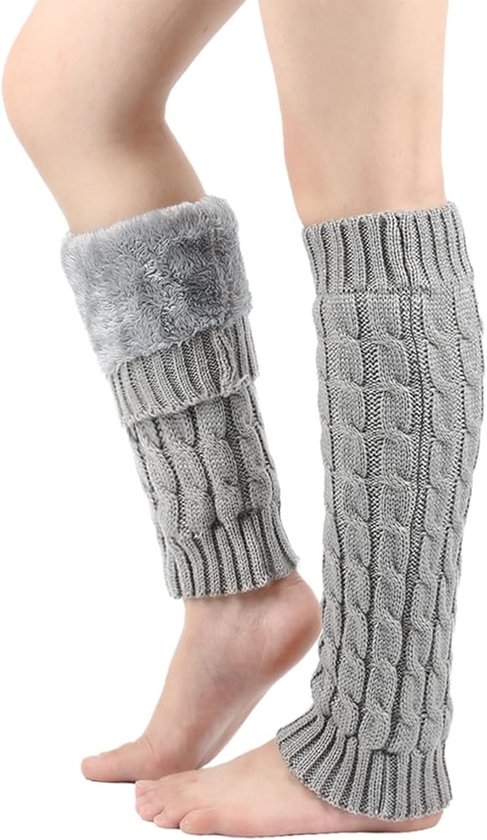 Dames beenwarmers in beige en ecru met wol