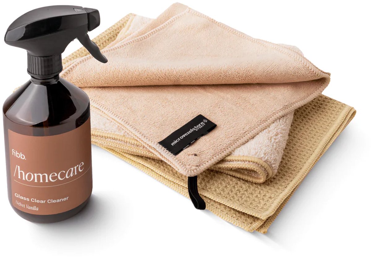 Microvezel Raamdoeken Set met Glasreiniger Spray – Ramen Wassen Zonder Strepen – Glasdoeken Pluisvrij & Krasvrij