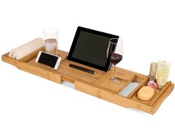 LifeGoods Badplank - Uitschuifbaar - voor in Bad - 74.5 tot 108.5 cm - met Houder - Hout