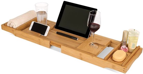 LifeGoods Badplank - Uitschuifbaar - voor in Bad - 74.5 tot 108.5 cm - met Houder - Hout