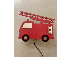 Houten wandlamp kinderkamer | wandlamp brandweer | rode brandweer auto | brandweerauto | wandlamp kids | leeslamp | nachtlamp | kinderkamer | Nachtlampje kinderkamer