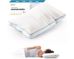 Rustige Nacht® Hoofdkussen - Dubbelzijdig verkoelend - Persoonlijk Afstelbaar - Vermindert nek- en rugklachten - Traagschuim - Rug-, zij- en buikslapers