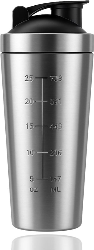 Foto: Premium rvs shakebeker grijs 750 ml bpa vrij roestvrij staal inclusief roestvrij staal mengbal proteine eiwit shaker shakebekers waterfles drinkfles sportfles smoothie beker protein shaker
