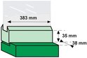 Technische tekening van een montagebeugel met afmetingen 383 mm breed, 35 en 38 mm hoog, in het groen.