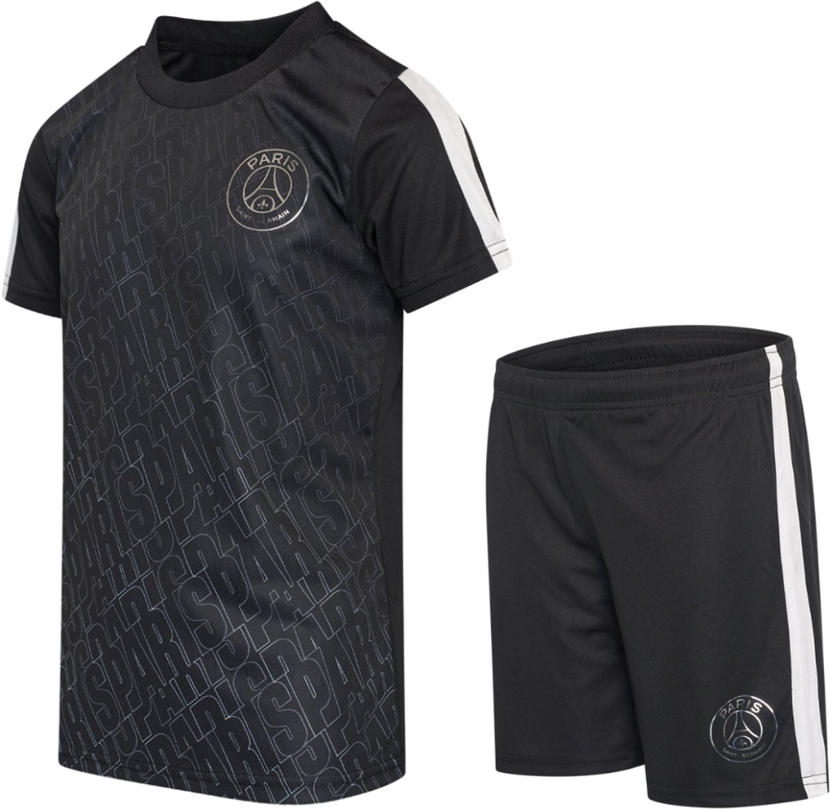 PSG Voetbaltenue Zwart - Maat 140 - Voetbaltenue Kinderen - Jongens - Meisjes - Unisex - Shirt en Broekje - Paris Saint-Germain