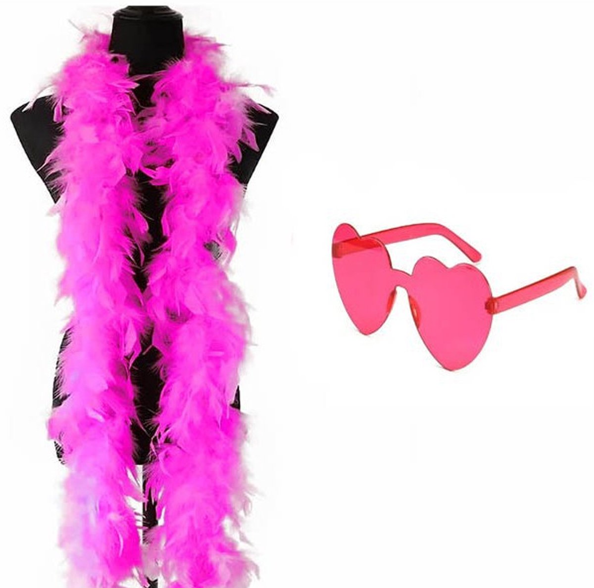 1x Veren sjaal & hartvormige bril set - Maskeradefeestkostuum voor vrouwen - Feest Cosplay (Roos Rood)