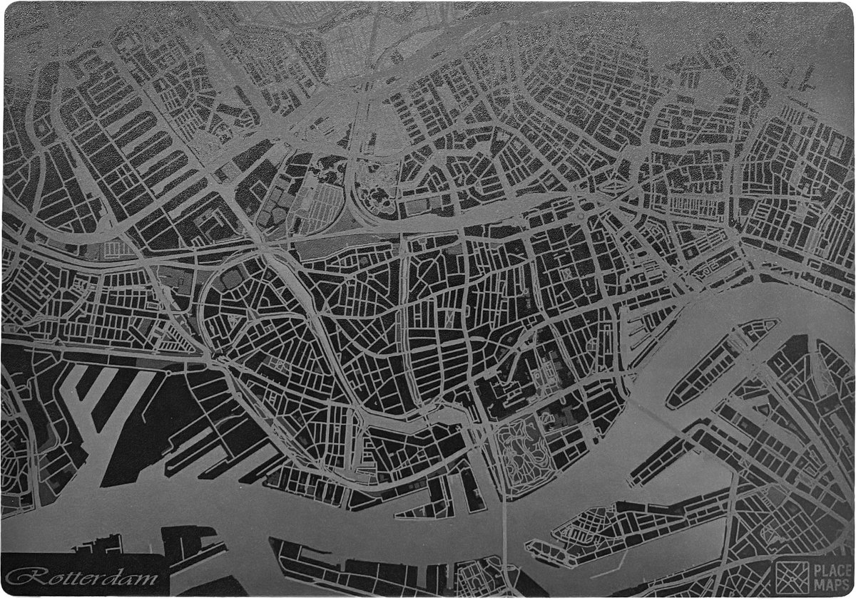 Place Maps Gegraveerde Kunstlederen Placemat Rotterdam Zwart 1 stuk
